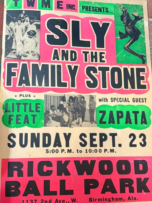 Sly and the Family Stone, Little Feat, and Zapata at Rickwood Ball Park, Birmingham, Alabama 1973